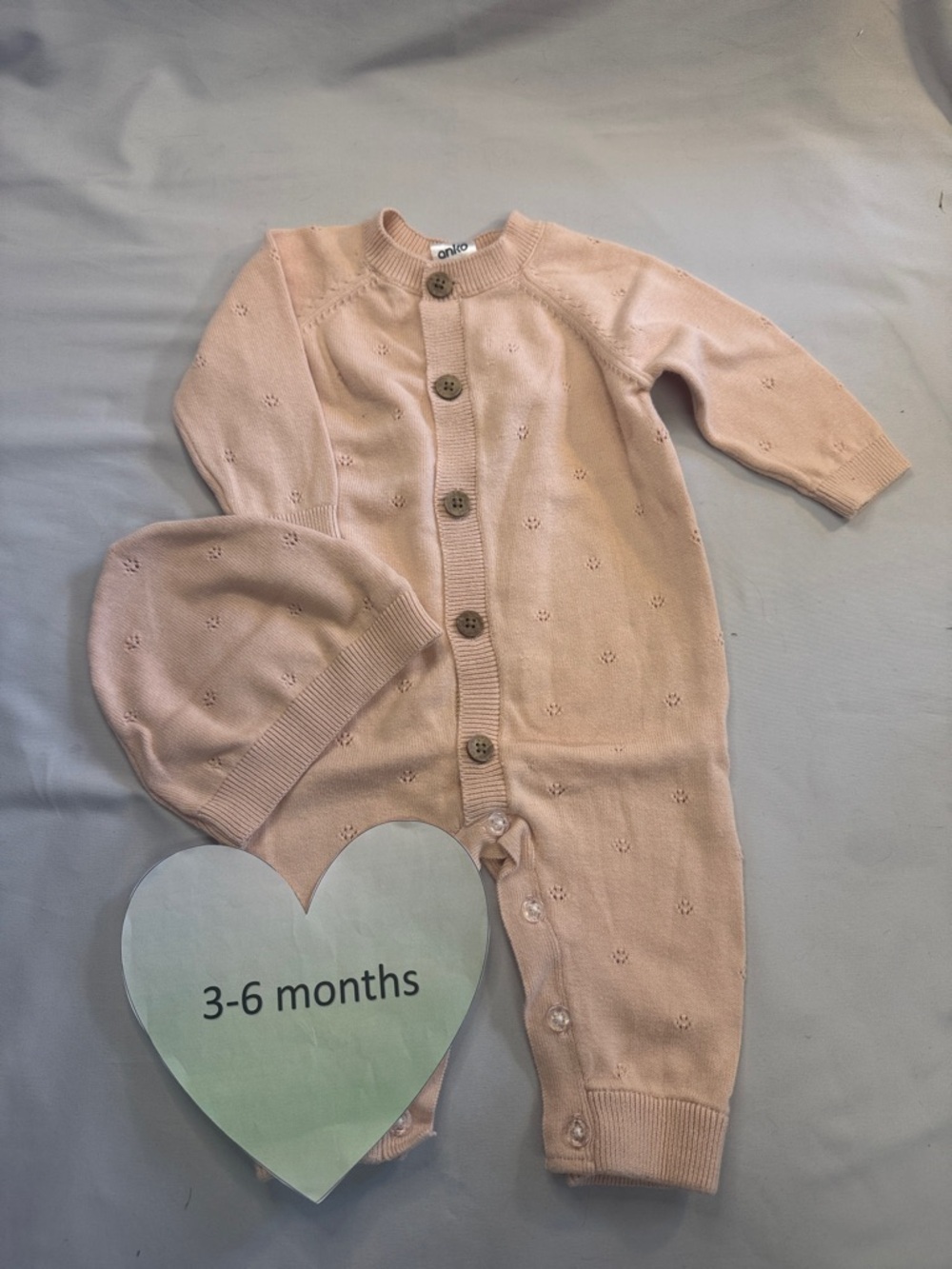 Anko - Pink knit Button-Up Kids One Piece romper and matching hat